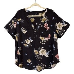 Torrid Top Black Floral Size 1 Harper Blouse Boho Cottagecore Spring Summer
